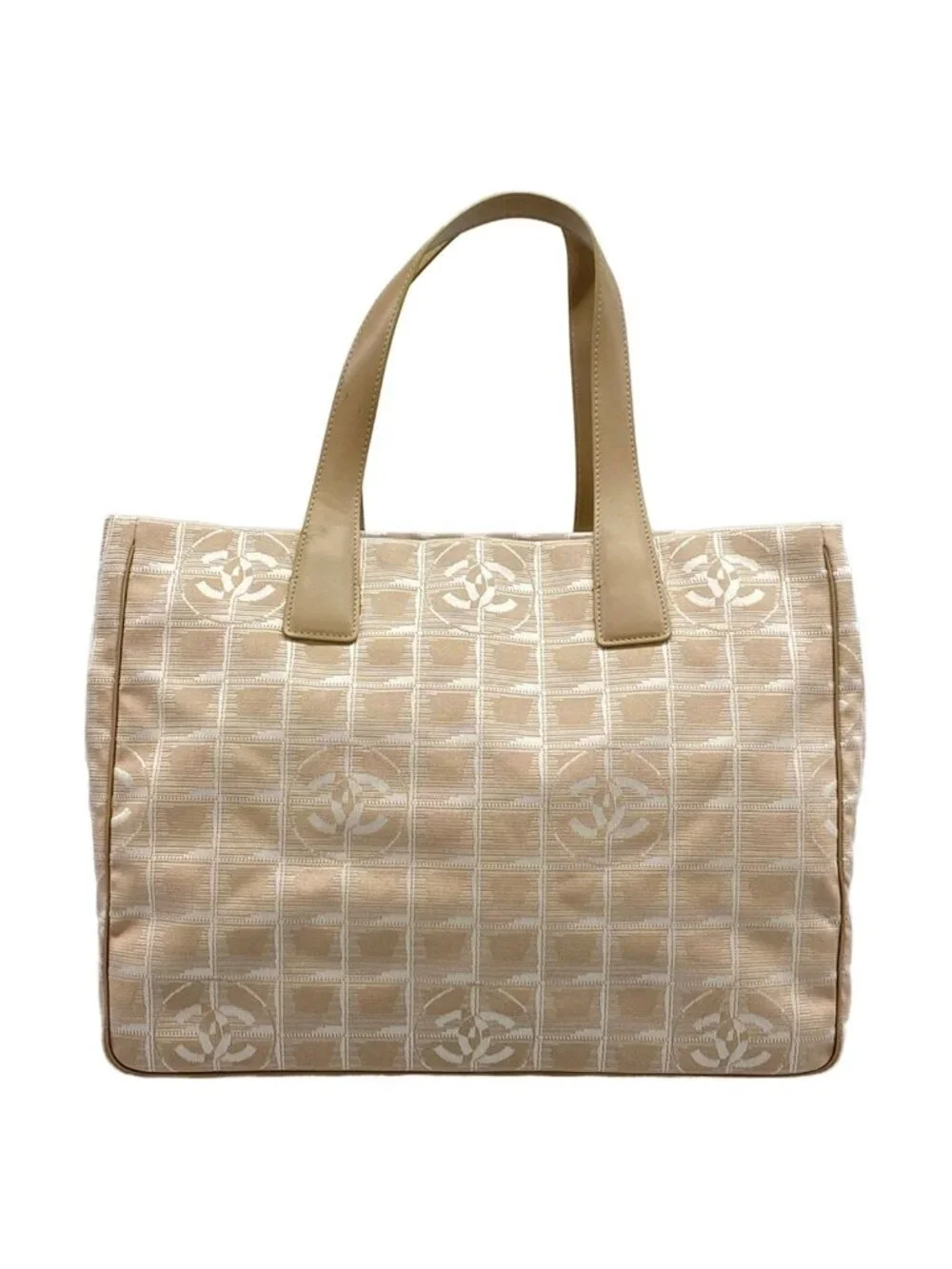 Chanel Tote New Travel Line MM Beige White Leather